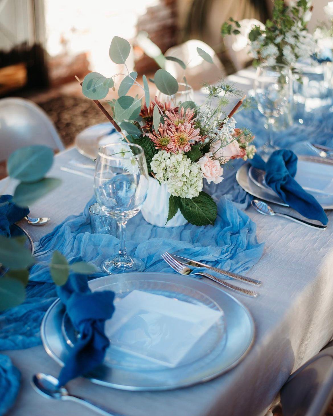 Cheesecloth 10ft Table Runner- Dusty Blue