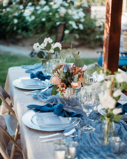 Cheesecloth 10ft Table Runner- Dusty Blue